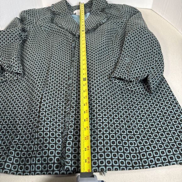 Worthington Woman Brown & Turquoise Open Fringe Coat Pockets Lined Size 22W - Picture 3 of 11